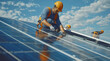 © visoot - Solar panel technician, Installation workers are installing solar panels. Generative AI.