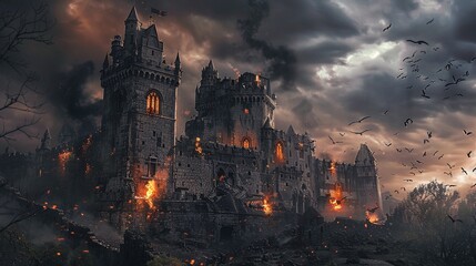 Wall Mural - magical battle for a wonderful castle, middle ages, fantasy