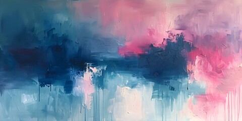 Wall Mural - Abstract Painting on Canvas Featuring High-Quality Pink, Blue, and White Colors. Concept Abstract Art, Canvas Painting, Pink, Blue, White Colors