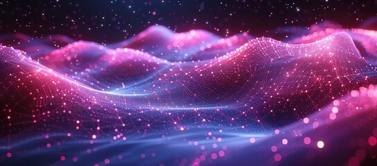 Fototapete - 3d rendering picture of a abstract digital landscape with flowing particles. Big data visualization