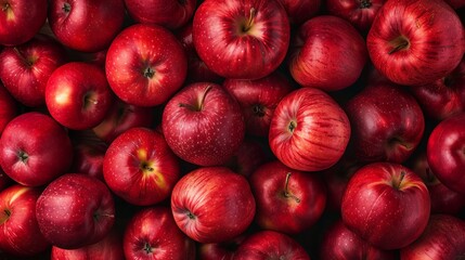 A high-quality photo of a bunch of tasty and juicy red apples, forming a background of apples.