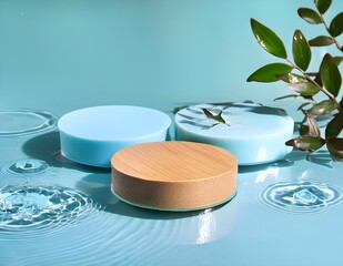 Aufkleber - 3d podium, 3d background product display podium scene.the calming effect of water ripples on the light blue surface