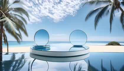 Aufkleber - 3d podium, 3d background product display podium scene.the calming effect of water ripples on the light blue surface