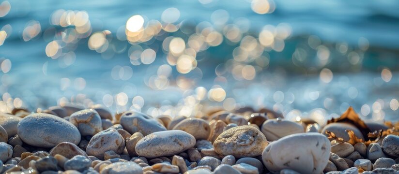 Rocky seashore texture with blurred background and space for text
