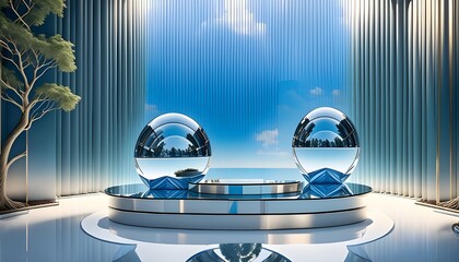 Aufkleber - 3d podium, 3d background product display podium scene.the calming effect of water ripples on the light blue surface