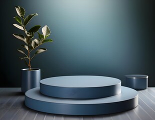 Aufkleber - 3d background product display podium scene. Blue 3d podium. 3d rendering, Perfect platform for showing your products.