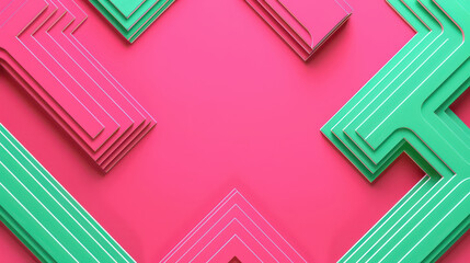 Sticker - A vibrant abstract geometric design featuring layered patterns in neon pink and green, creating a bold and dynamic composition with sharp lines and a playful, pop-art-inspired aesthetic.