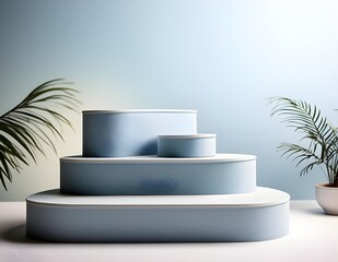 Aufkleber - 3d background product display podium scene. Blue 3d podium. 3d rendering, Perfect platform for showing your products.