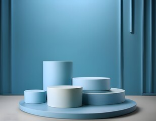 Aufkleber - 3d background product display podium scene. Blue 3d podium. 3d rendering, Perfect platform for showing your products.