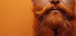 © Anna - World Beard Day poster. Close-up of ginger beard on orange background. Facial hair grooming and care. World Beard Day advertising, special offer and event.