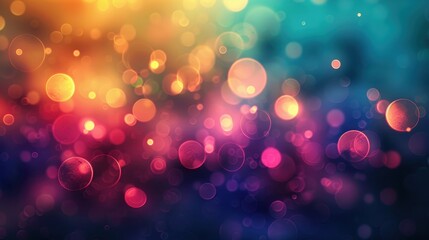 Wall Mural - Vibrant Abstract Bokeh Background with Colorful Light Circles in Gradient Shades of Blue, Purple, Pink, and Yellow for Festive, Artistic, and Creative Design Projects
