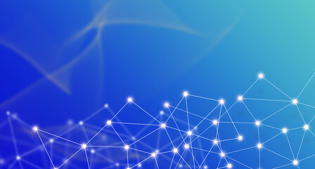Wall Mural - Technology background concept, Abstract connected line dots network on bright polygon Blue, Purple  background.