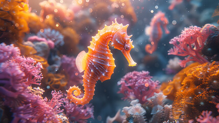 seahorses on beautiful coral reefs