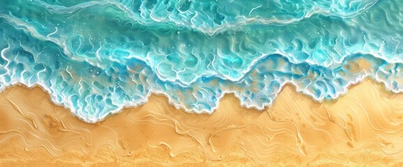 Wall Mural - Soft Waves Of Blue Ocean Gently Kiss The Sandy Beach, Creating A Rhythm Of Calm And Tranquility