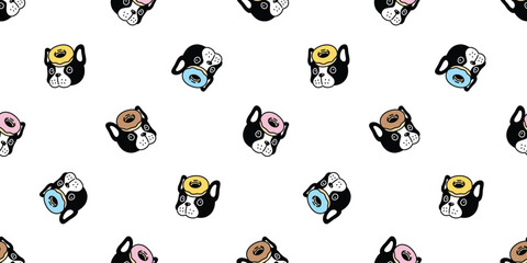 Wall Mural - dog seamless pattern french bulldog donut head face vector cartoon puppy pet bakery bake food doodle