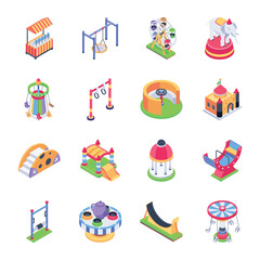 Canvas Print - Collection of Carnival Rides Isometric Icons 

