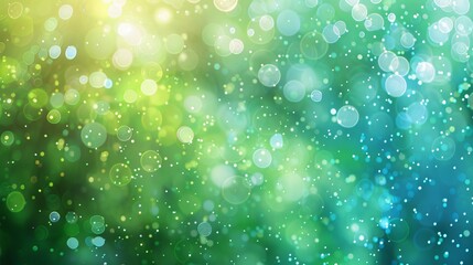 Abstract blue and green bokeh light blurs background with white copy space, ideal for fresh and vibrant design projects, featuring soft light effects for serene and tranquil visuals and nature-themed 