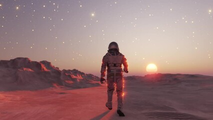 Wall Mural - astronaut walking on a alien planet in outer space