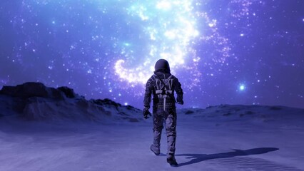 Wall Mural - astronaut walking on a alien planet in outer space