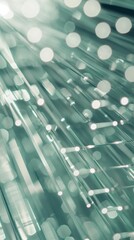 Poster - This image is an abstract representation of technology. It features a series of parallel lines in a teal color, suggesting the flow of data or information. The background is blurred with white bokeh