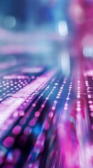 Poster - This image features an abstract technology background with a network of glowing lines and geometric shapes, creating a futuristic and dynamic design. The image is dominated by shades of purple and