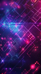 Poster - This image features an abstract technology background with a network of glowing lines and geometric shapes, creating a futuristic and dynamic design. The image is dominated by shades of purple and