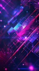 Poster - This image features an abstract technology background with a network of glowing lines and geometric shapes, creating a futuristic and dynamic design. The image is dominated by shades of purple and
