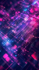 Poster - This image features an abstract technology background with a network of glowing lines and geometric shapes, creating a futuristic and dynamic design. The image is dominated by shades of purple and