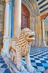 Sticker - The lion of Porta dei Leoni Bianchi, Basilica of Santa Maria Maggiore, Bergamo, Italy