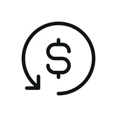 Poster - Refund money with dollar and arrow simbol isolated icon, money turnover vector icon with editable stroke