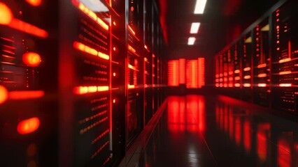 Poster - A row of computer servers in a data center. Concept of cyberspace, communication and technology.