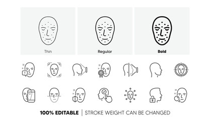 Poster - Biometrics detection, Face id and scanning. Face recognize line icons. Identification linear icon set. Line icons set. Vector