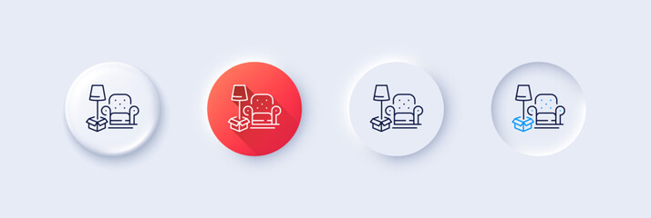Poster - Packing things line icon. Neumorphic, Red gradient, 3d pin buttons. Home moving sign. Delivery service symbol. Line icons. Neumorphic buttons with outline signs. Vector