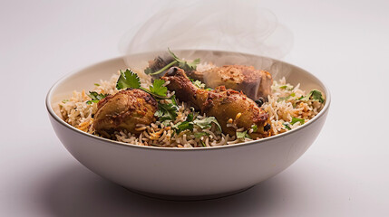 Sticker - Bowl of hyderabadi chicken pulao isolated on white background