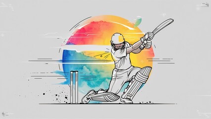 Illustration of batsman player playing cricket match sport. Batsman Playing in Action. Generative Ai