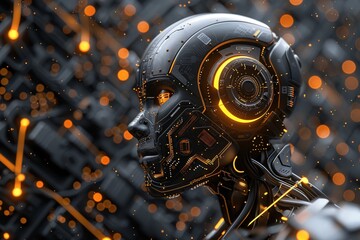 Poster - Editorial style illustration of a machine learning process featuring artificial intelligence, deep data mining, and machine learning as components of modern computer technology concepts, portrayed in
