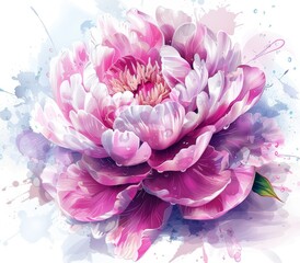 Wall Mural - Vibrant Pink Peony Flowers on White Background for Spring Decor Generative AI