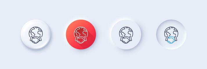 Poster - global business line icon. neumorphic, red gradient, 3d pin buttons. international outsourcing sign.