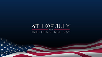 4th of July Independence day of United States, dark blue background with wavy flag footer and copy space