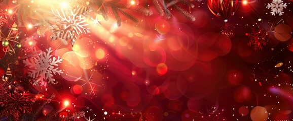 Canvas Print - A Red Christmas Background Adorned With Snowflakes And Shiny Lights Offers A Festive, Enchanting Atmosphere