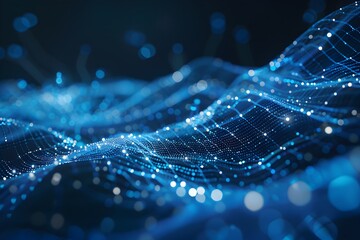 Poster - Abstract background with blue glowing lines and dots forming an intricate network, symbolizing the interconnectedness of technology in digital marketing
