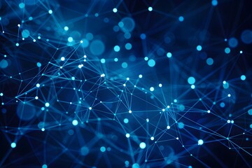 Poster - Abstract background with a blue digital network of connections, depicting data transfer and global connectivity
