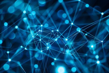Poster - Abstract background with a blue digital network of connections, depicting data transfer and global connectivity
