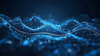 Poster - Abstract background with blue glowing lines and dots forming an intricate network, symbolizing the interconnectedness of technology in digital marketing
