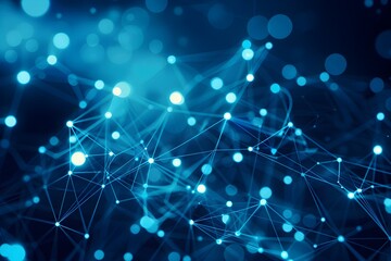 Poster - Abstract blue background with interconnected dots and lines forming a network structure
