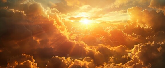 Canvas Print - A Breathtaking Aerial View Of A Beautiful Sunrise Breaking Through A Cloudy Sky
