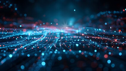 Poster - Abstract digital background with blue glowing network lines and bokeh lights on dark backdrop, AI technology concept 
