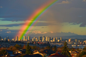 Wall Mural - A vibrant rainbow arching across the sky, symbolizing beauty, hope, and diversity, creating a stunning and uplifting natural spectacle