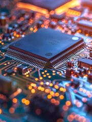 Microchip on a production line, engineering and construction