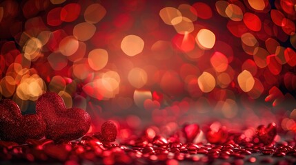 Wall Mural - Valentine s Day themed red heart bokeh backdrop